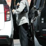 Hailey Bieber in a Houndstooth Blazer Arrives to a Meeting in Los Angeles 09/22/2022