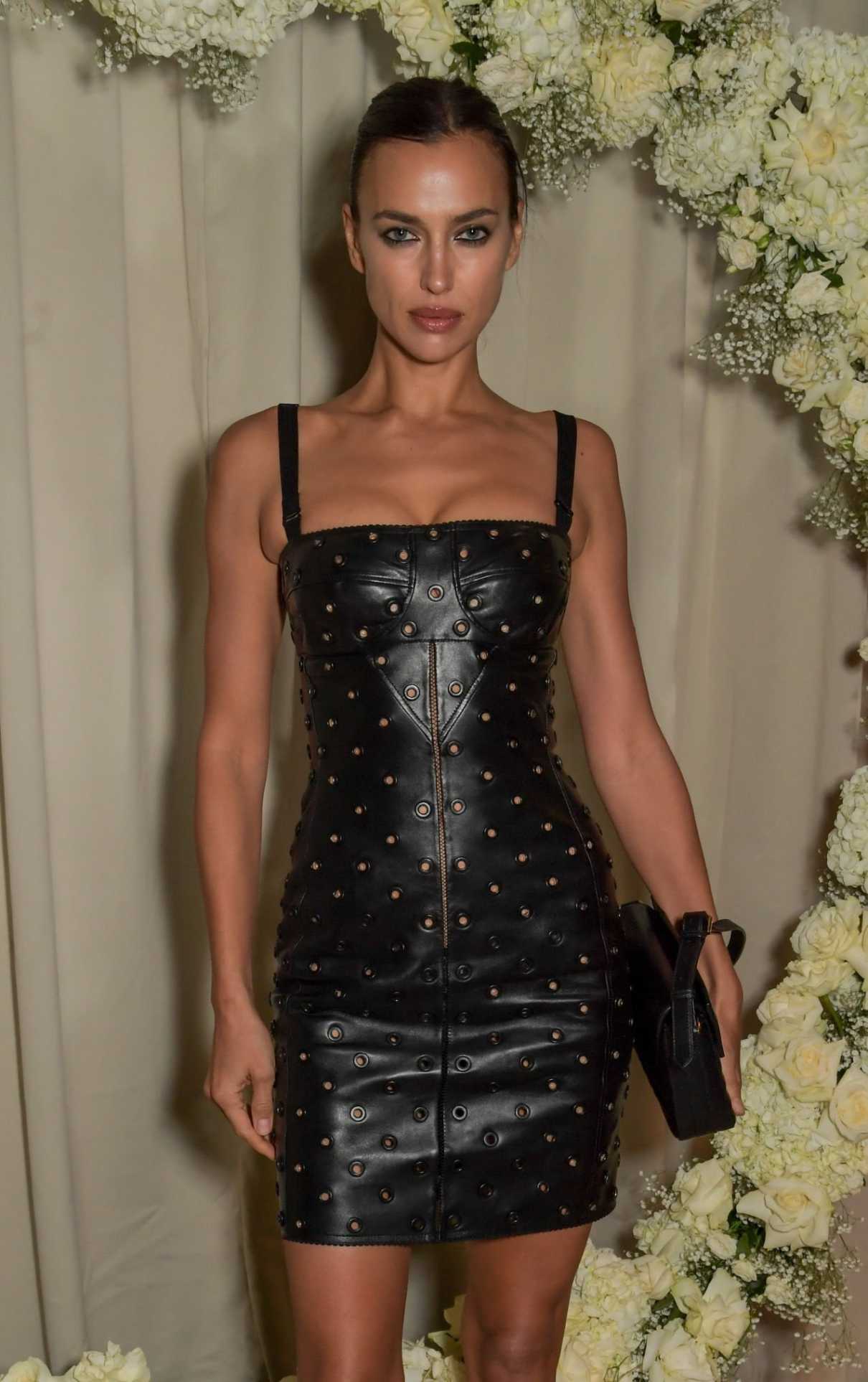 Irina Shayk in a Leather Black Dress
