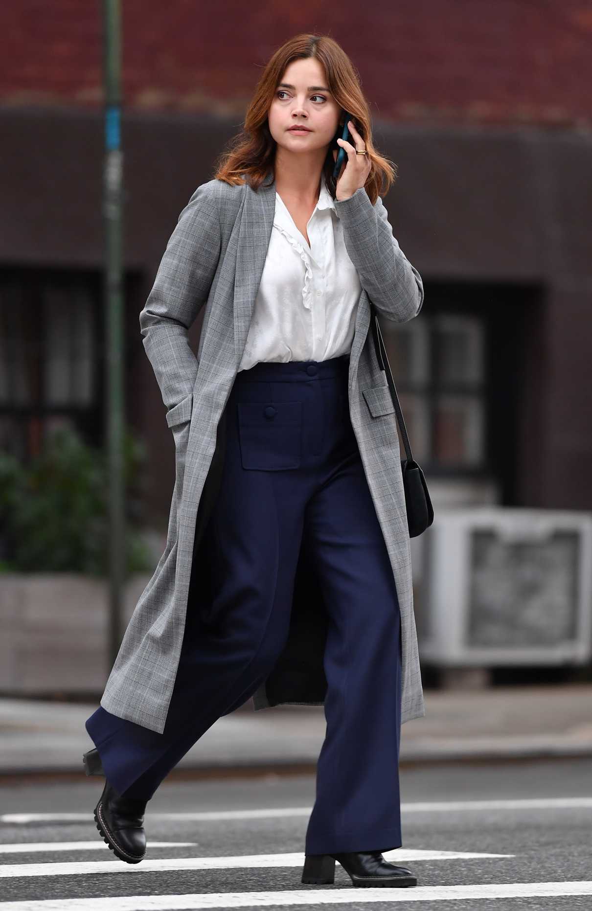 Jenna Coleman in a Grey Trench Coat