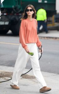 Kaia Gerber in an Orange Sweatshirt