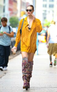 Karlie Kloss in a Patterned Towering Boots