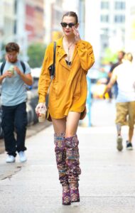 Karlie Kloss in a Patterned Towering Boots