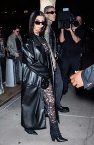 Kourtney Kardashian in a Black Leather Coat