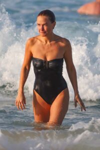 Lara Bingle in a Black Swimsuit