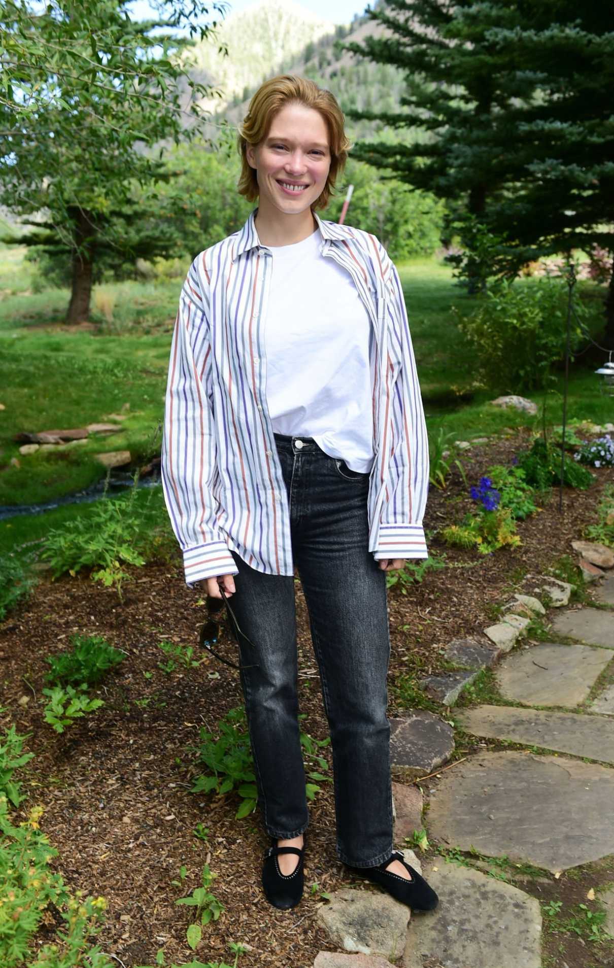 Lea Seydoux in a Striped Shirt