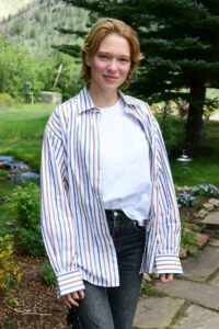 Lea Seydoux in a Striped Shirt