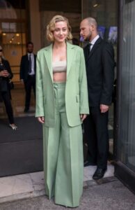 Lili Reinhart in a Light Green Pantsuit