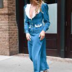 Margot Robbie in a Polka Dot Blue Dress Was Seen Out in New York 09/19/2022