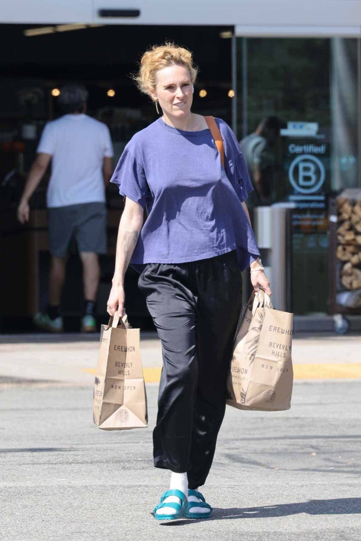 Rumer Willis in a Blue Tee Was Seen Out for a Grocery Run at Erewhon