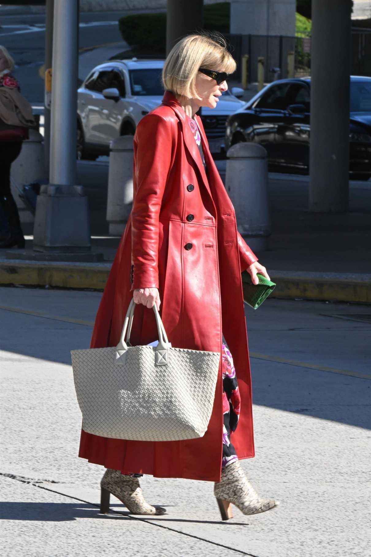 Anna Wintour in a Red Leather Coat