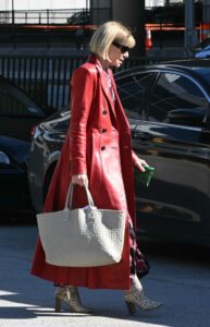 Anna Wintour in a Red Leather Coat