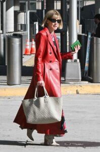 Anna Wintour in a Red Leather Coat