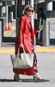 Anna Wintour in a Red Leather Coat