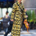 Claire Danes in a Yellow Patterned Coat Heads to Great Jones Spa in New York 10/25/2022