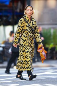 Claire Danes in a Yellow Patterned Coat
