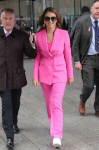 Elizabeth Hurley in a Pink Pantsuit