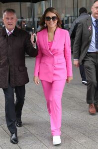Elizabeth Hurley in a Pink Pantsuit