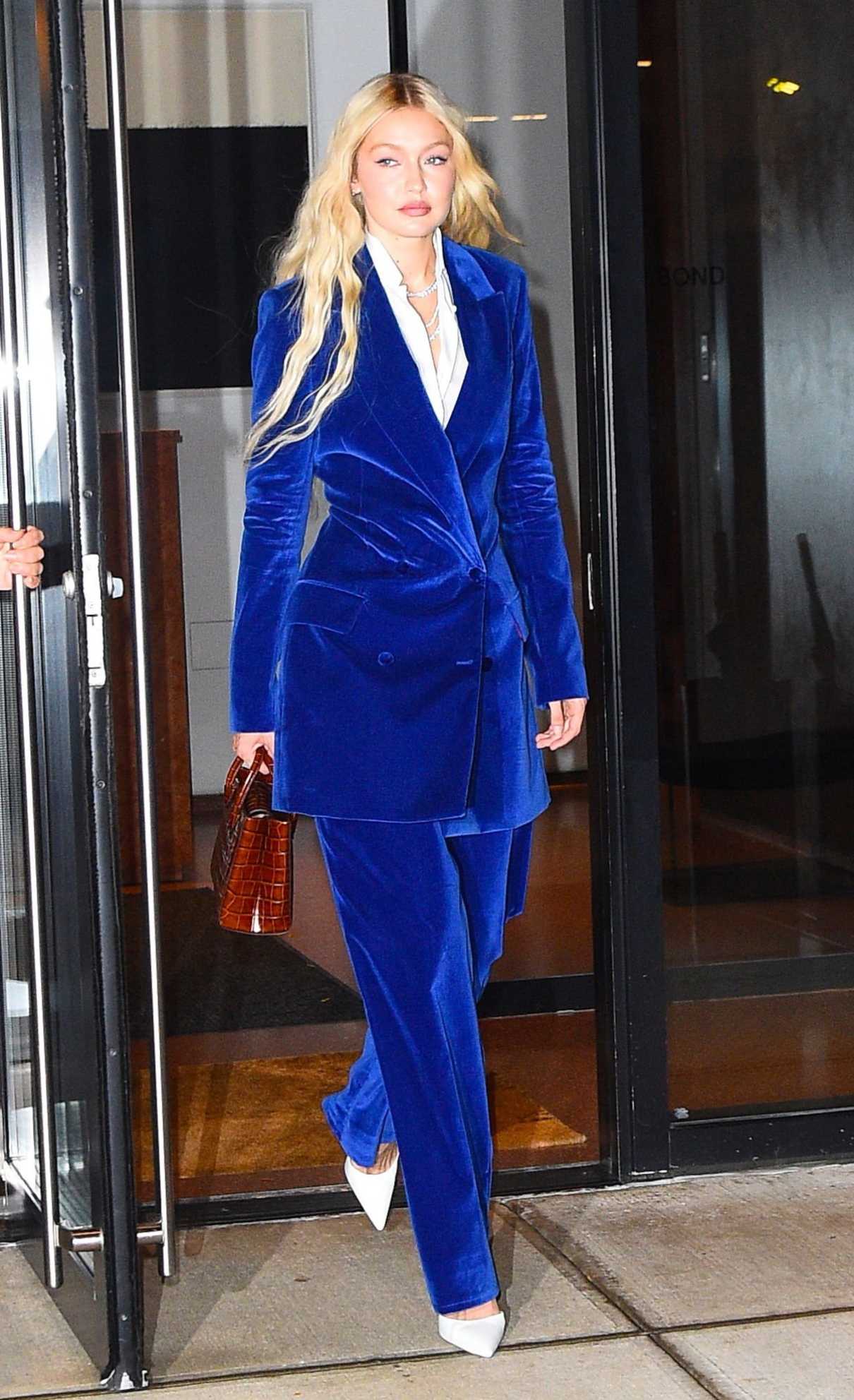 Gigi Hadid in a Blue Pantsuit