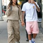 Hailey Bieber in a Beige Pants Was Seen Out with Justin Bieber in Beverly Hills 09/30/2022
