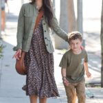 Jordana Brewster in an Animal Print Dress Was Seen Out with Her Son in Santa Monica 10/20/2022