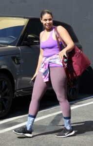 Jordin Sparks in a Purple Tank Top