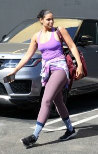 Jordin Sparks in a Purple Tank Top