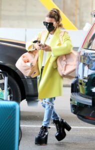 Kate Beckinsale in a Neon Yellow Coat