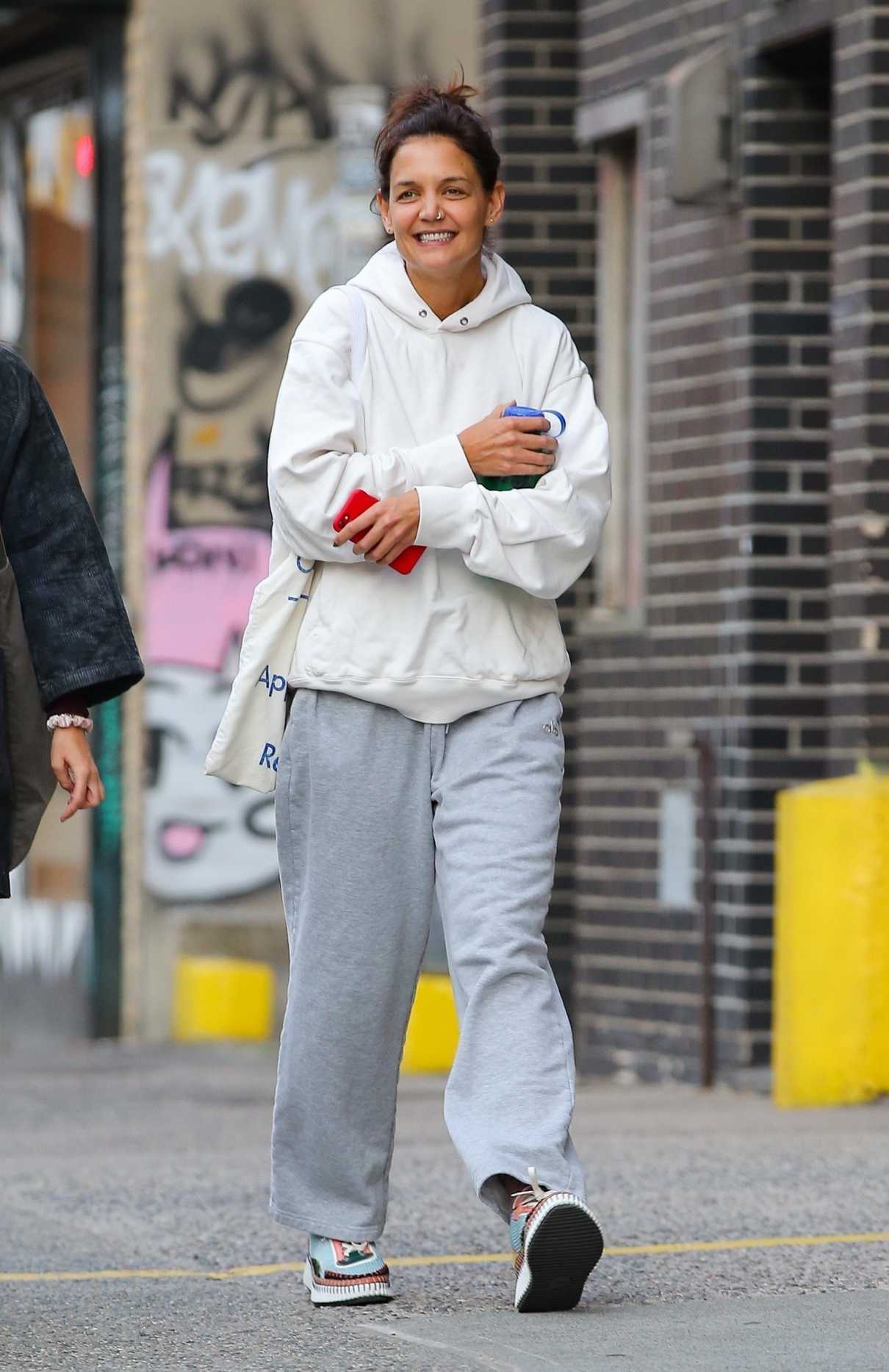 Katie Holmes in a White Hoodie