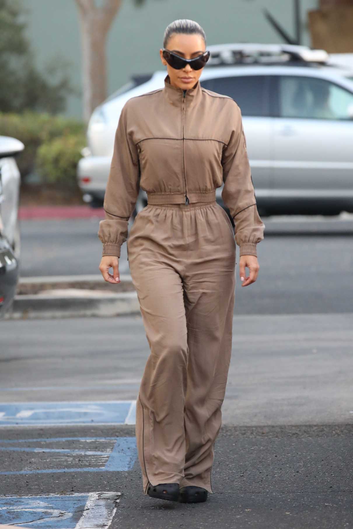 Kim Kardashian in a Tan Tracksuit