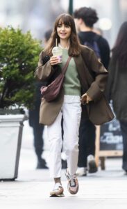 Lily Collins in a White Pants