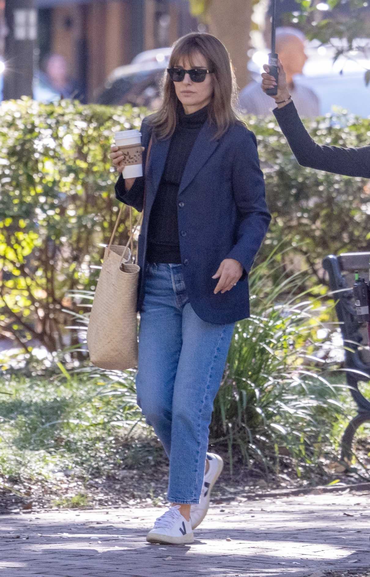 Natalie Portman in a Blue Blazer on the Set of May December in Savannah ...