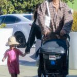Shay Mitchell in a Tan Pantsuit Takes Her Kids Out to Lunch in Silver Lake 09/29/2022