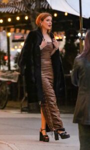 Bella Thorne in a Long Brown Satin Dress