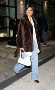 Gabrielle Union in a Brown Fur Coat