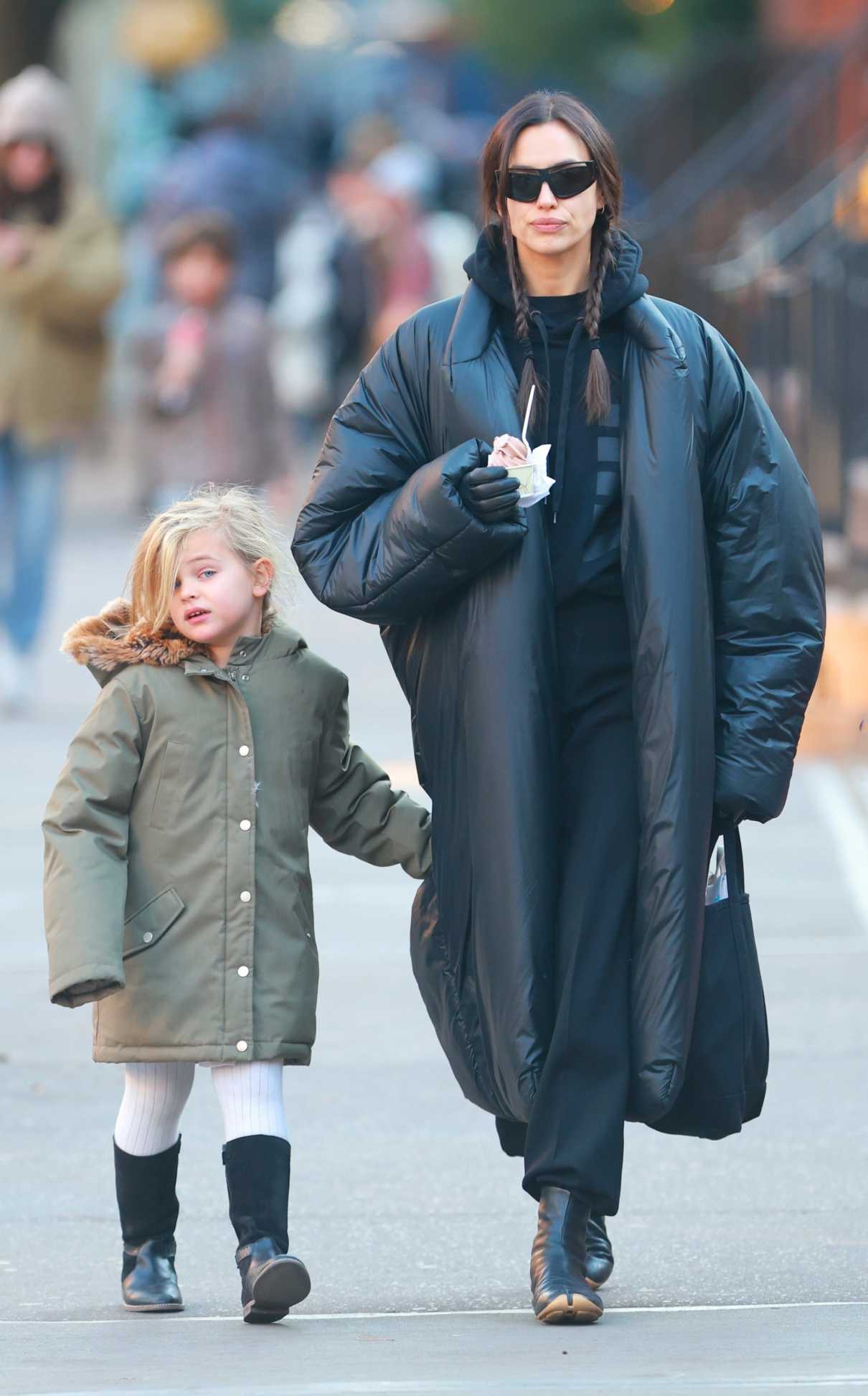 Irina Shayk in a Black Puffer Coat