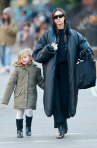 Irina Shayk in a Black Puffer Coat