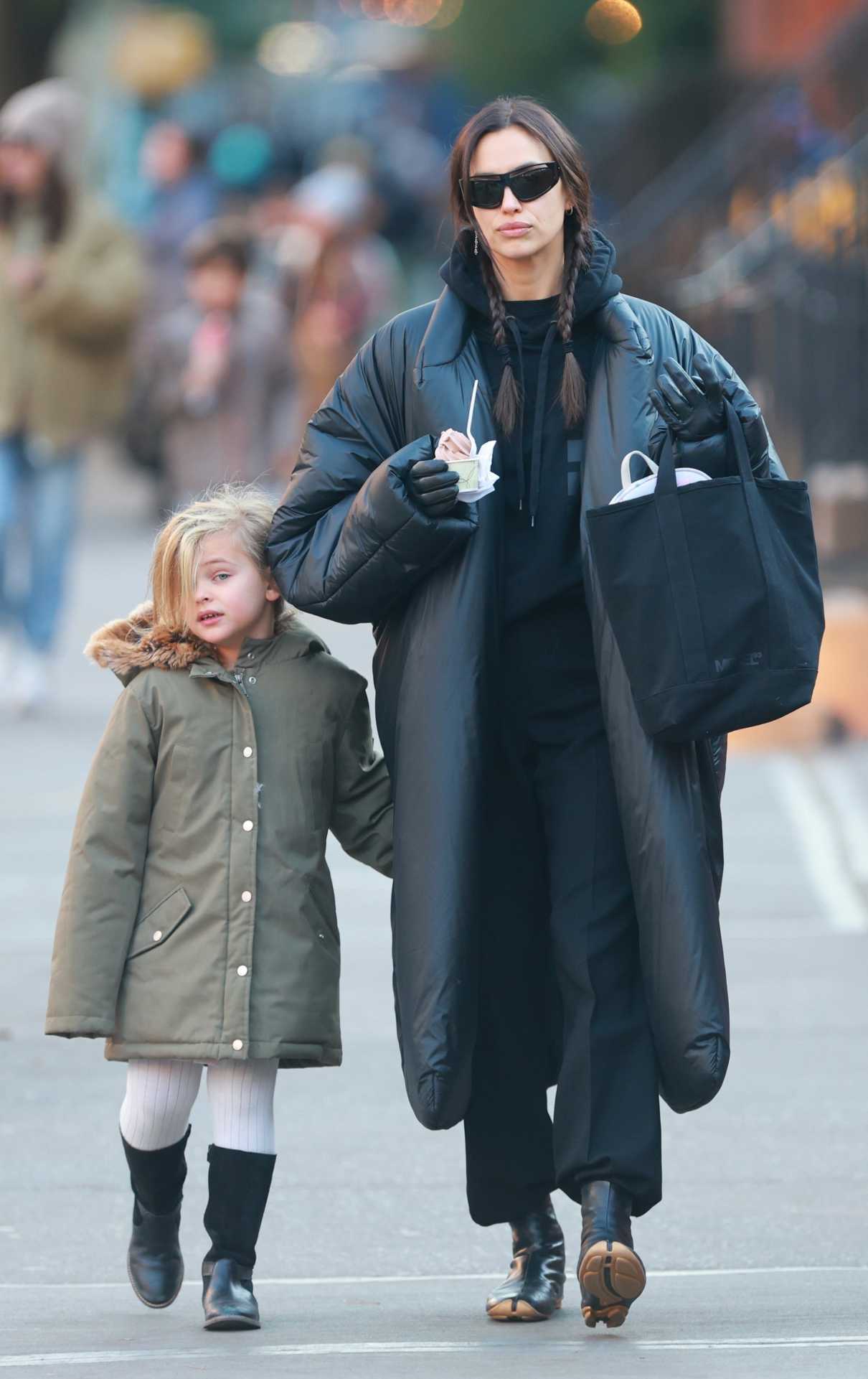 Irina Shayk in a Black Puffer Coat