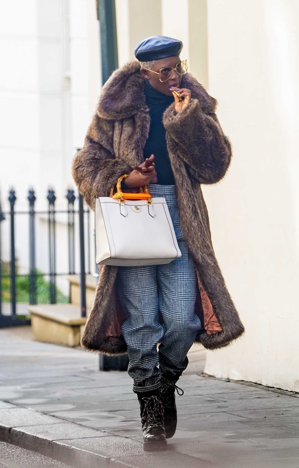 Jodie Turner-Smith in a Brown Fur Coat