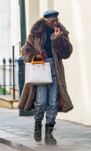 Jodie Turner-Smith in a Brown Fur Coat