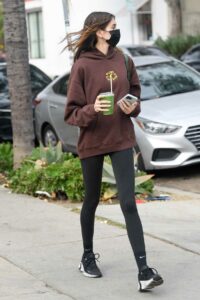 Kaia Gerber in a Brown Hoodie