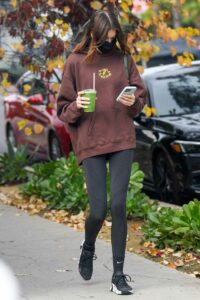 Kaia Gerber in a Brown Hoodie