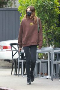 Kaia Gerber in a Brown Hoodie