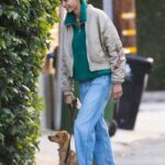 Kelly Gale in a Beige Bomber Jacket Walks Her Dog in Los Angeles 11/25/2022