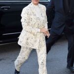 Kris Jenner in a White Patterned Pantsuit Arrives at the Ritz Carlton Hotel in New York City 11/07/2022