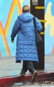 Kristen Bell in a Blue Puffer Coat