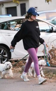 Lucy Hale in a Purple Leggings