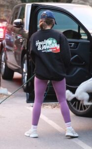 Lucy Hale in a Purple Leggings