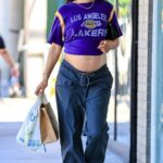Shanina Shaik in a Purple Cropped T-Shirt Was Seen Out in Los Angeles 10/30/2022