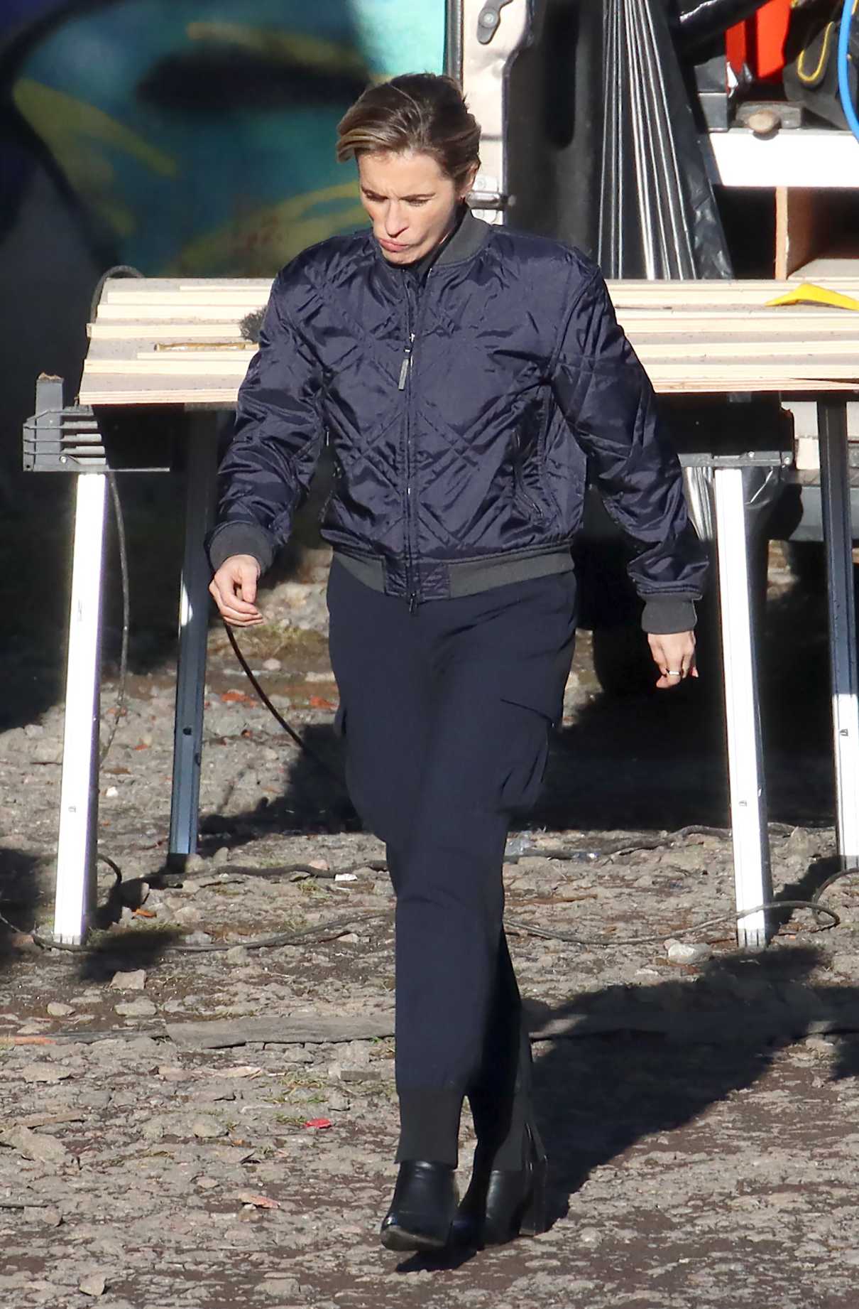 Vicky McClure in a Navy Bomber Jacket on the Set of Season Three of