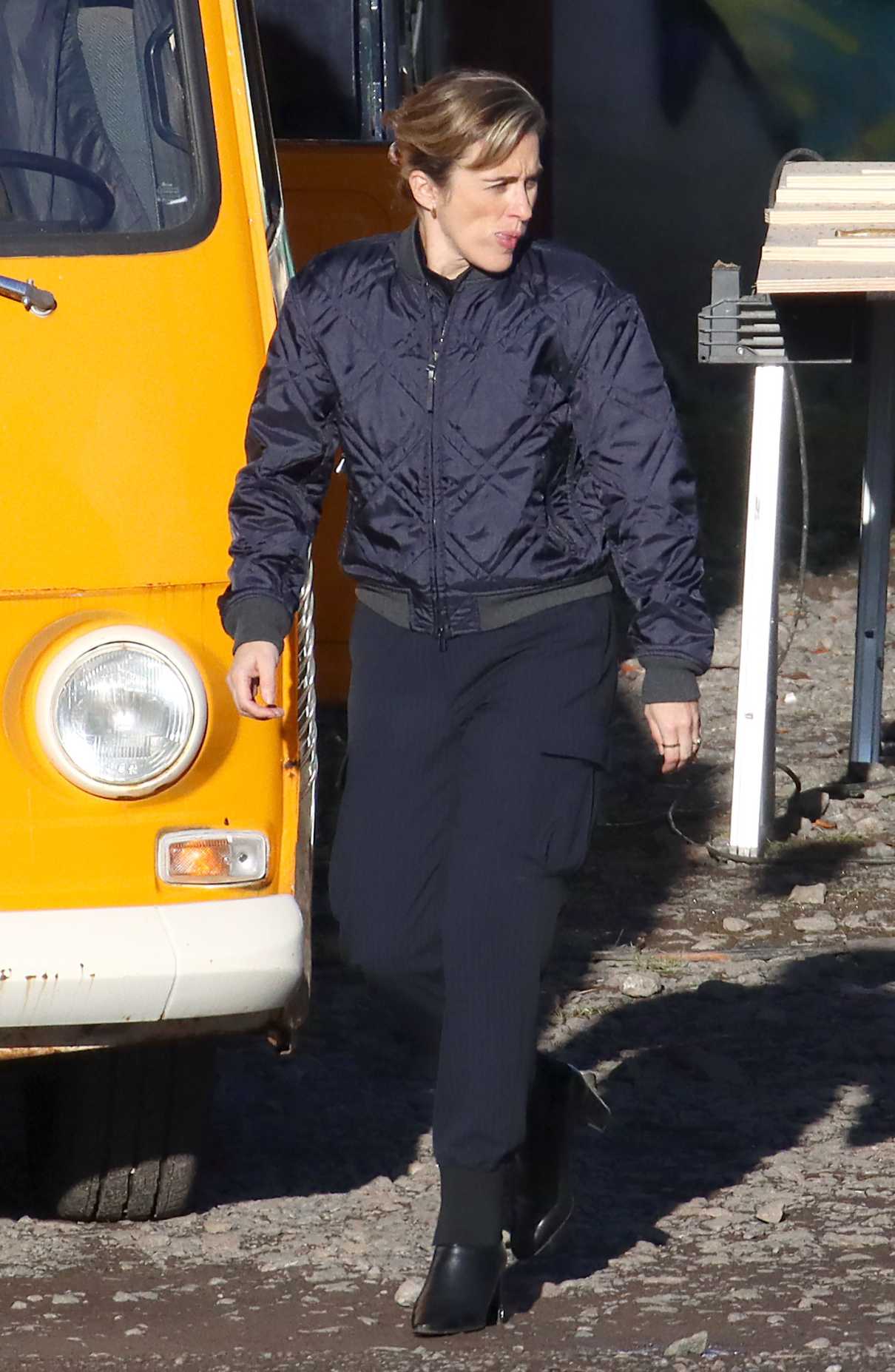 Vicky McClure in a Navy Bomber Jacket on the Set of Season Three of